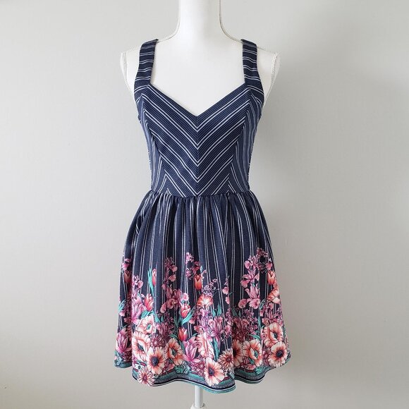 Trixxi Mixed print Fit &Flare Sun Dress Blue Size 7 - Picture 13 of 13